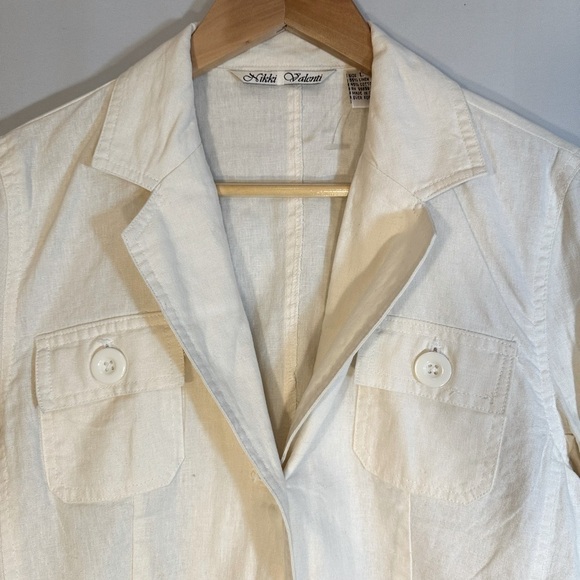 Nikki Valenti Womens Blazer Jacket Size L Linen Cotton Blend Pockets Buttons - Picture 5 of 12